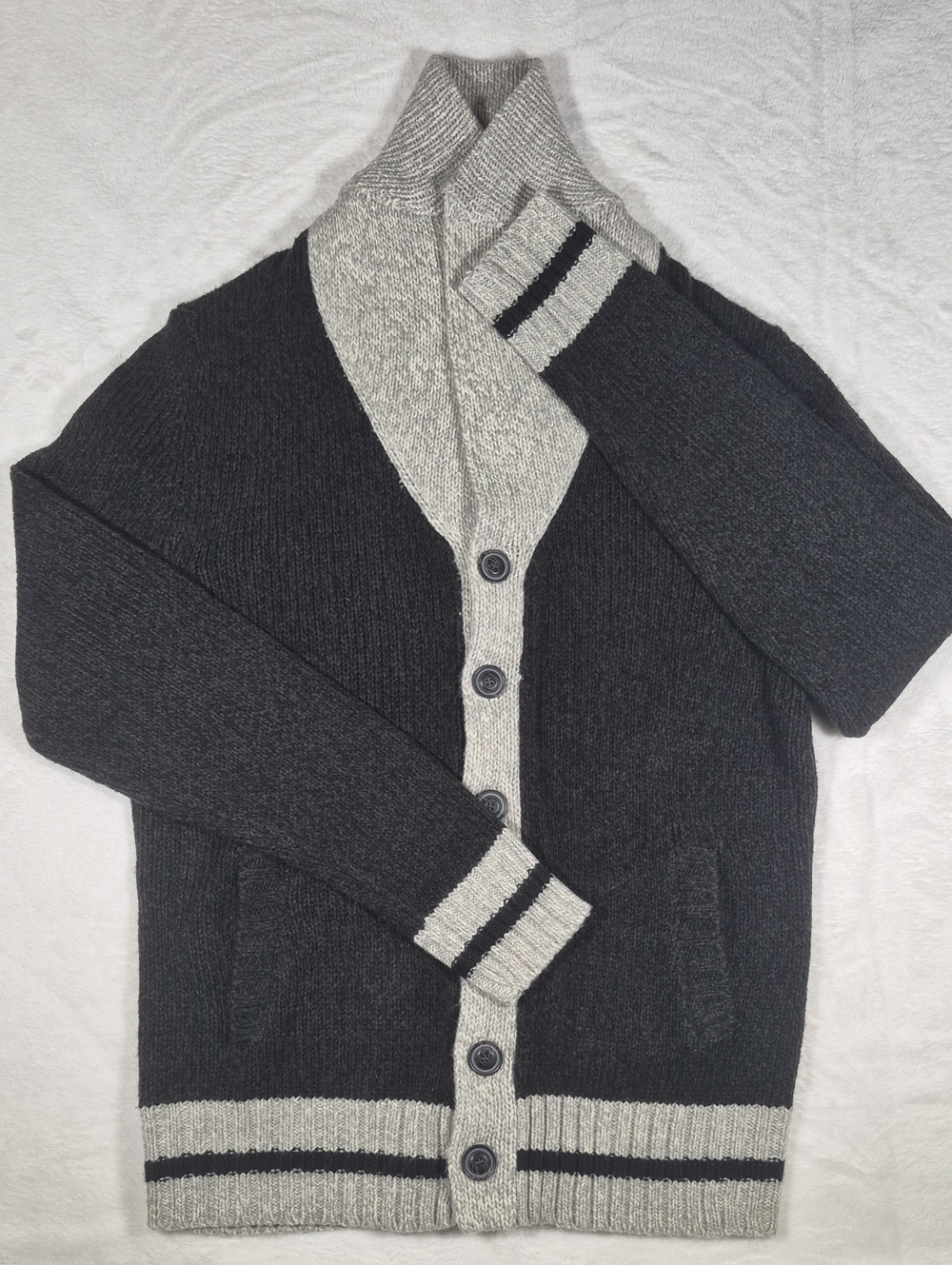 Bluenotes Men's Two-Tone Shawl Collar Cardigan - Black & Gray